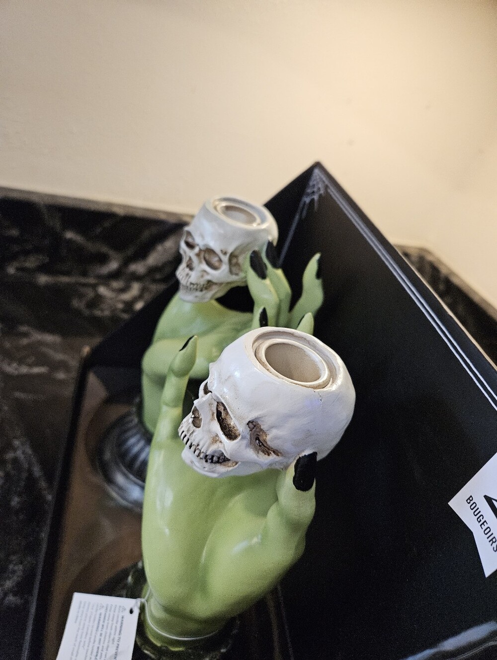 Martha Stewart Halloween Witch Hand Skull Candle Holders Set of 2 New In Box - Picture 3 of 4